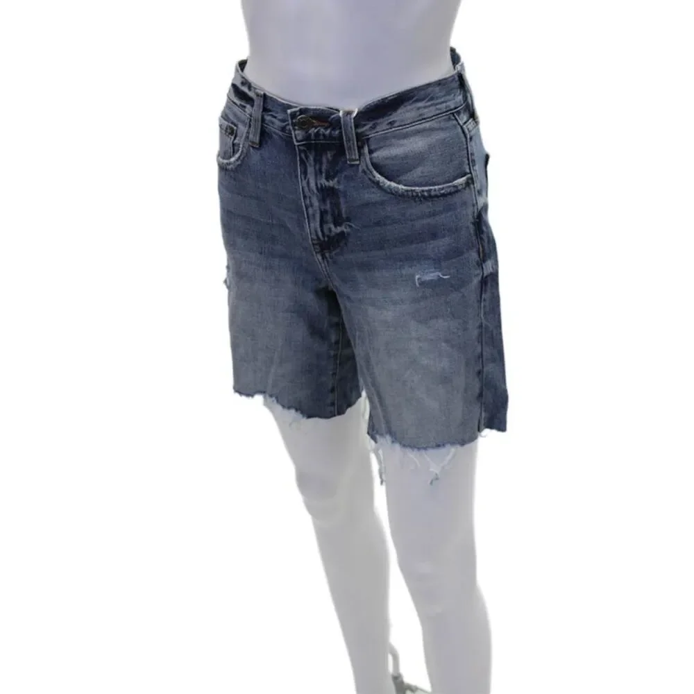 Pistola Womens Cotton Distressed Hem Five Pocket Denim Shorts Blue Size 24